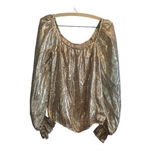 Ramy Brook NWT Printed Abby Shiny Gold Blouse